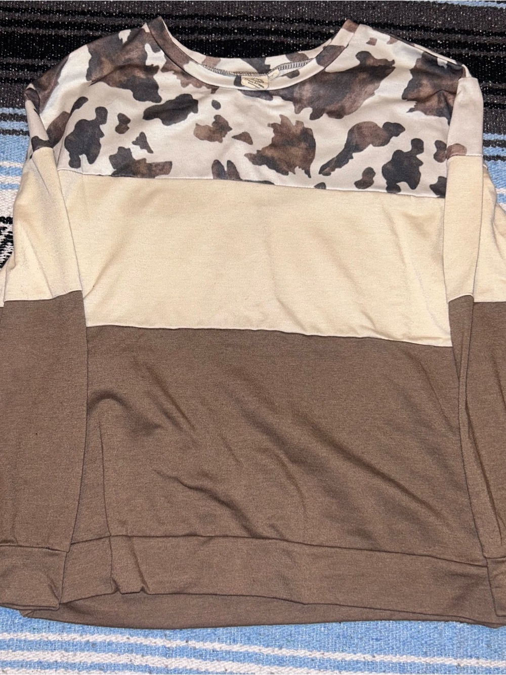Women’s Cream and Brown Colorblock Sweater with Camo Yoke